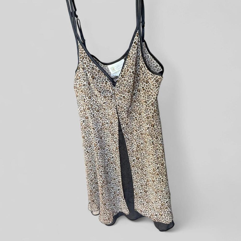 Vintage Leopard Print Babydoll Flyaway Mini Slip Dress Sz S California Dynasty